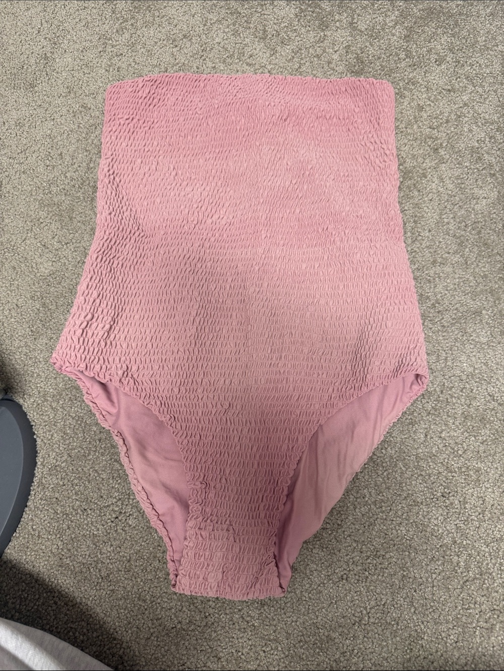High-Waist Smocked Swim Bottoms in Dusty Pink